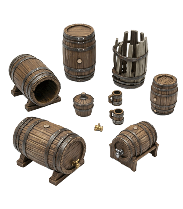 Set impreso en 3D - Barriles de madera